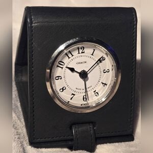 VINTAGE Coach Leather Folding Travel Alarm Clock - Black